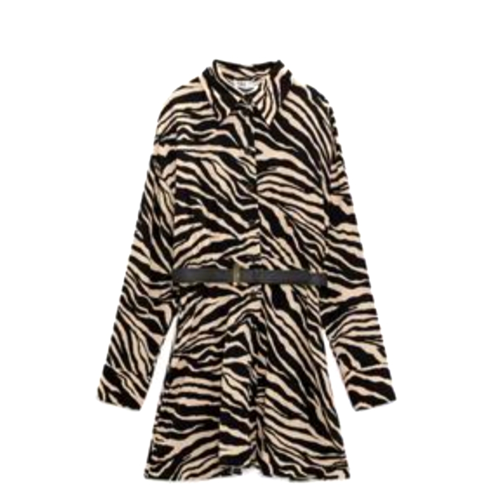 Zara-Belted Animal Dress Print- Midi Dress- Size USA Medium-Black And Cream